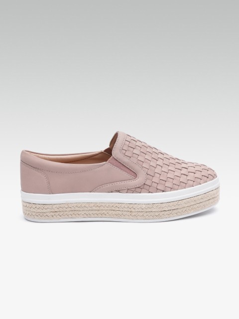 

Carlton London Women Dusty Pink Leather Basketweave Flatform Slip-On Sneakers