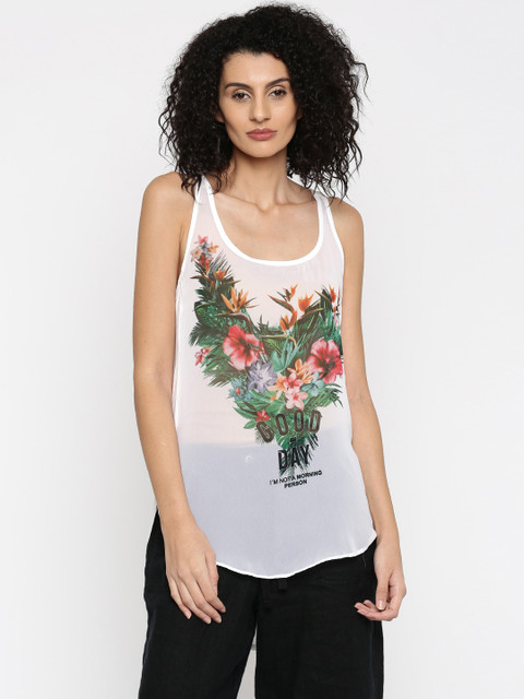 

United Colors of Benetton Women White Printed Tank Top