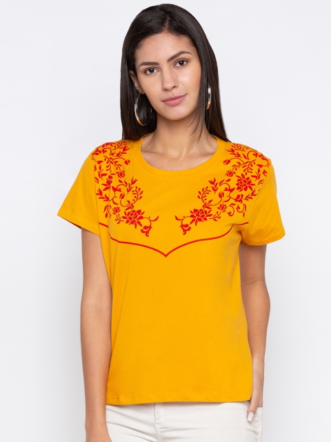 

Globus Women Mustard Printed Round Neck T-shirt