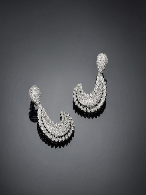 

shaze Silver-Toned Crescent Shaped Drop Earrings