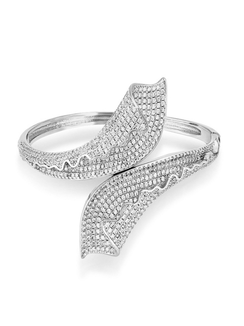 

shaze Silver-Toned Metal Silver-Plated CZ Antique Link Bracelet