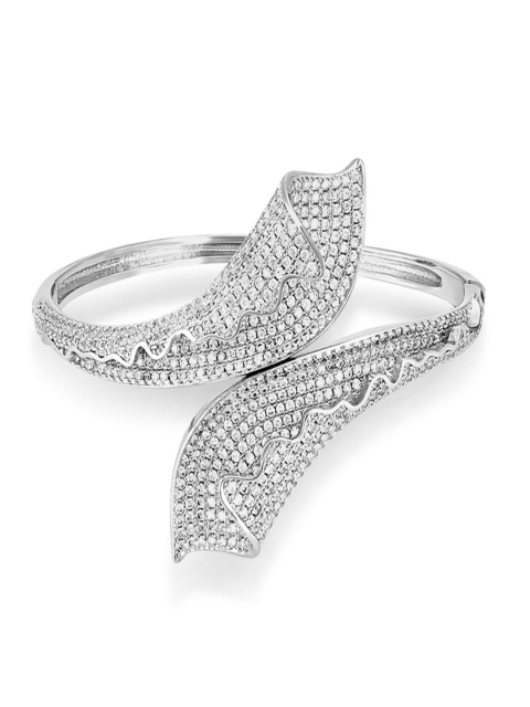 

shaze Silver-Toned Metal Silver-Plated CZ Antique Link Bracelet