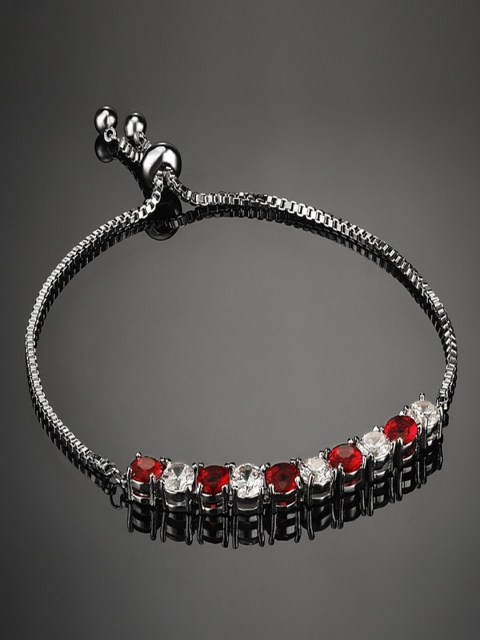 

shaze Red & Silver-Toned Brass Rhodium-Plated CZ Antique Link Bracelet