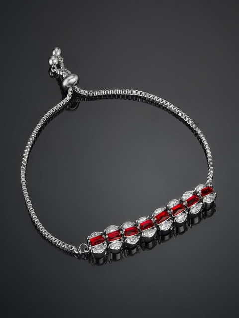 

shaze Red & White Brass Silver-Plated Antique Link Bracelet