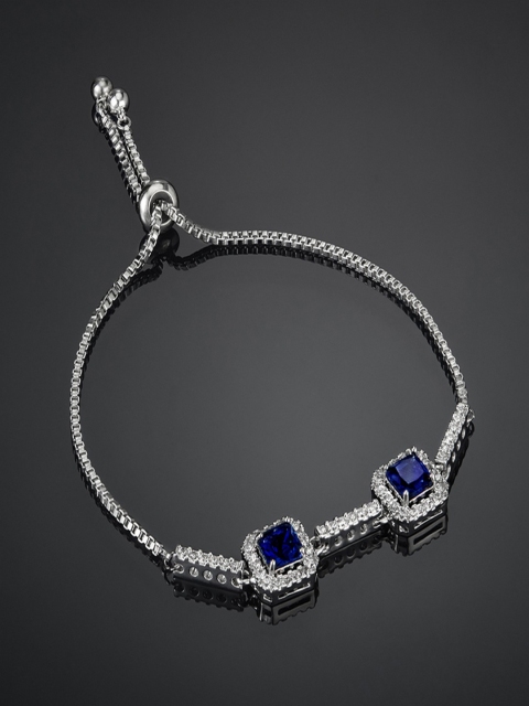 

shaze Blue & White Brass Silver-Plated Antique Link Bracelet