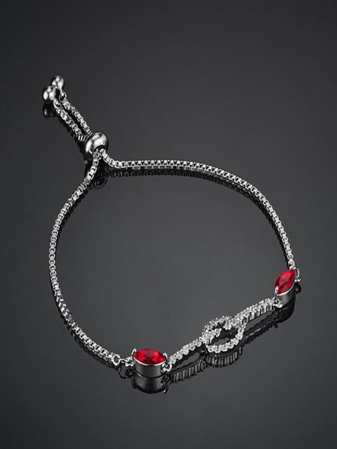 

shaze Red & Silver-Toned Brass Rhodium-Plated CZ Antique Link Bracelet