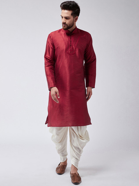 

SOJANYA Men Maroon & Off-White Solid Kurta with Dhoti Pants