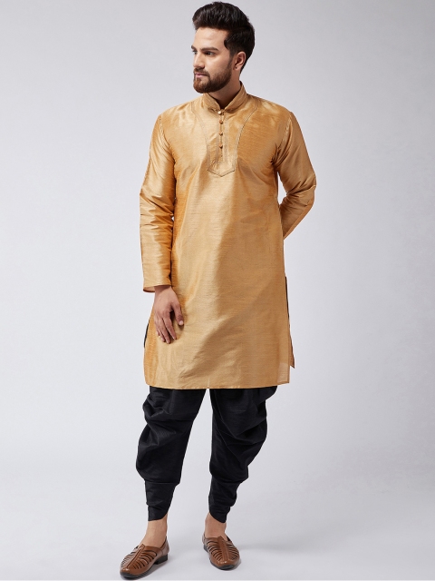 

SOJANYA Men Gold-Toned & Black Solid Kurta with Harem Pants