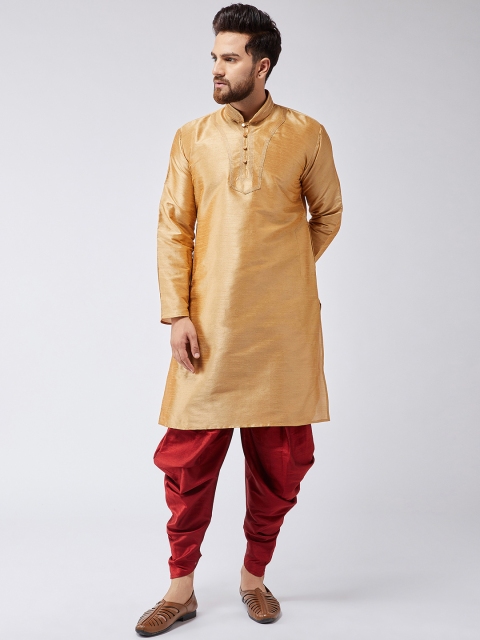 

SOJANYA Men Gold-Toned & Maroon Solid Kurta with Harem Pants