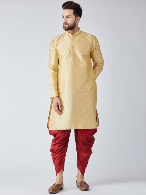 

SOJANYA Men Gold-Toned & Maroon Solid Kurta with Harem Pants