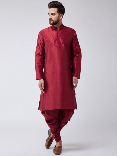 

SOJANYA Men Maroon Solid Kurta with Dhoti Pants
