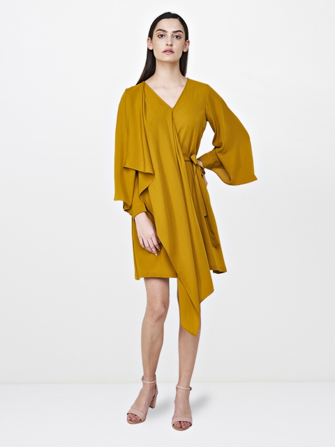 

AND Women Mustard Solid A-Line Dress