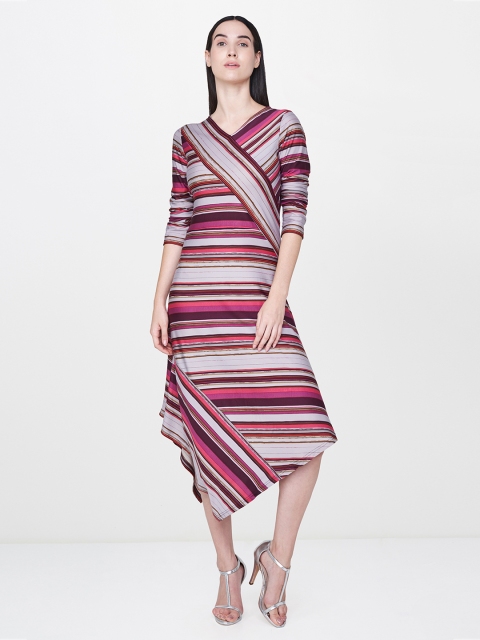 

AND Women Purple Striped A-Line Dress