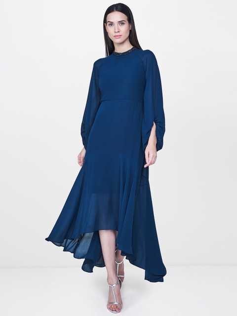 

AND Women Navy Blue Solid A-Line Dress