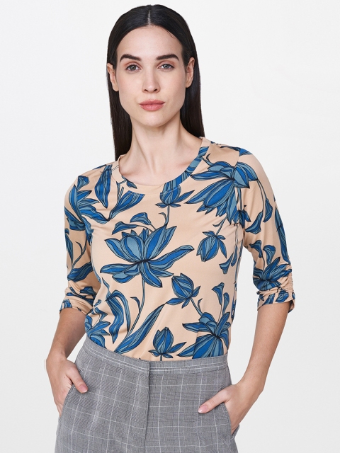 

AND Women Cream-Coloured Printed Top
