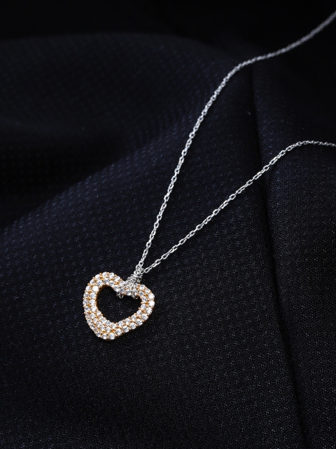 

Carlton London 925 Sterling Silver Stone Studded Rose-Gold & Rhodium-Plated Necklace