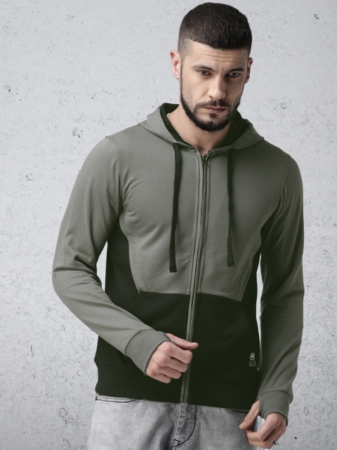 

Ecko Unltd Men Black & Charcoal Grey Colourblocked Hooded Sweatshirt