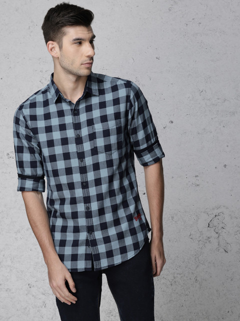 

Ecko Unltd Men Navy Slim Fit Checked Casual Shirt, Navy blue