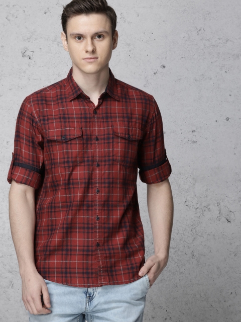 

Ecko Unltd Men Red & Navy Blue Slim Fit Checked Casual Shirt