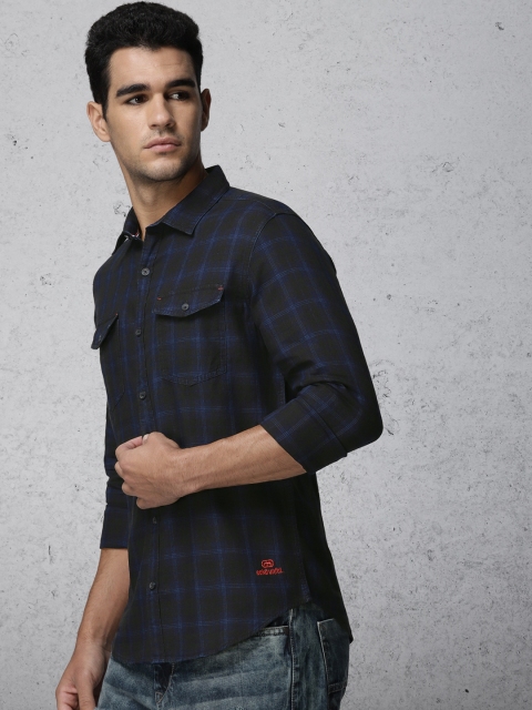 

Ecko Unltd Men Blue & Black Slim Fit Checked Casual Shirt