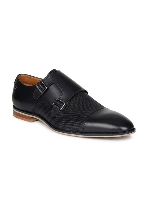 

Healers Men Black Textured Leather Formal Monk Shoes
