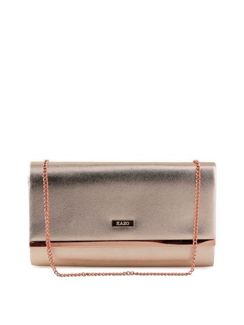 

Kazo Gunmetal-Toned Solid Leather Clutch, Metallic