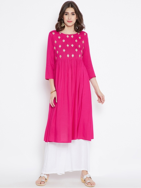 

Be Indi Women Magenta Solid Embroidered Anarkali Kurta