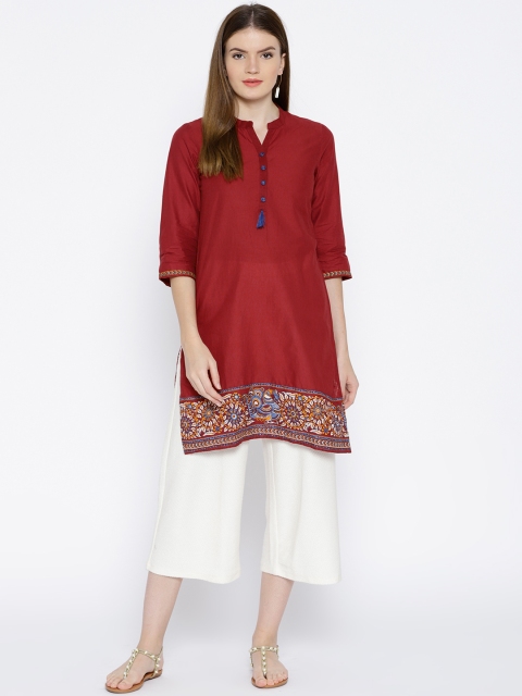 

Rangriti Women Maroon Solid Straight Kurta