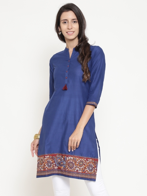 

Rangriti Women Navy Solid Straight Kurta, Navy blue