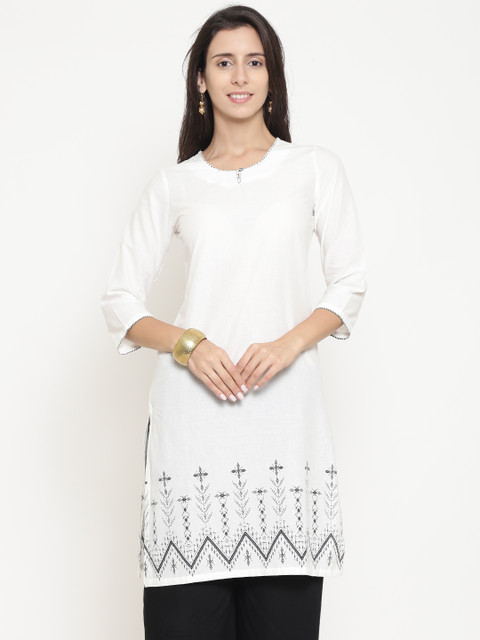 

Rangriti Women White Solid Straight Kurta
