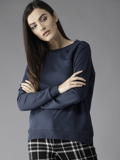 

HERE&NOW Women Navy Blue Solid Sweatshirt