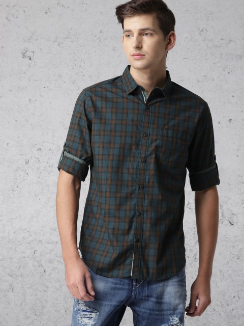 

Ecko Unltd Men Blue & Brown Slim Fit Checked Casual Shirt