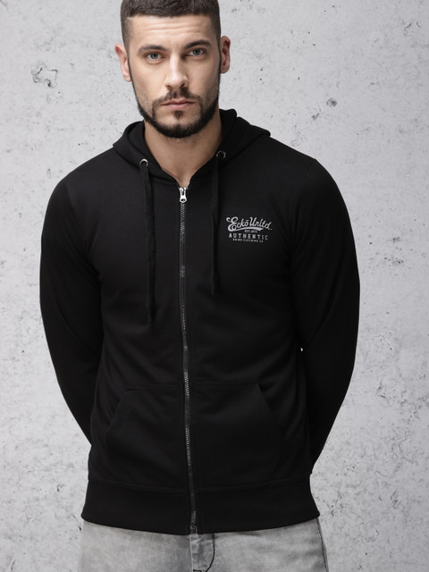 

Ecko Unltd Men Black Solid Hooded Sweatshirt