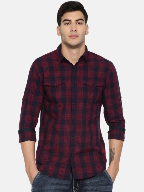 

Ecko Unltd Men Red & Navy Blue Slim Fit Checked Casual Shirt