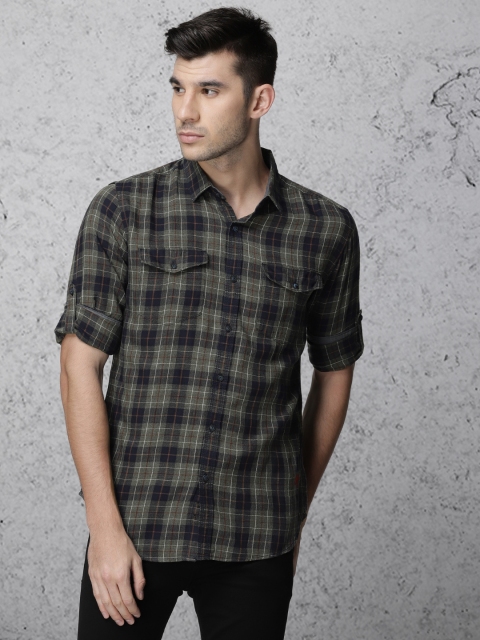 

Ecko Unltd Men Grey & Navy Blue Slim Fit Checked Casual Shirt