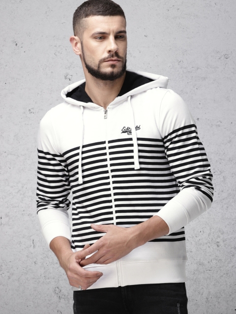 

Ecko Unltd Men White & Navy Blue Striped Hooded Sweatshirt