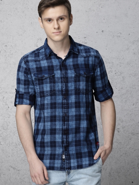 

Ecko Unltd Men Navy Blue Slim Fit Checked Casual Shirt