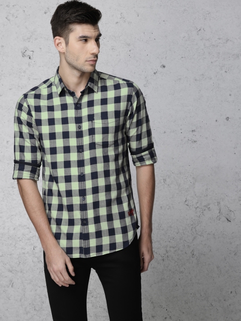 

Ecko Unltd Men Navy Blue & Green Slim Fit Checked Casual Shirt