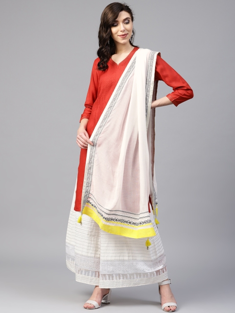 

W White Solid Dupatta