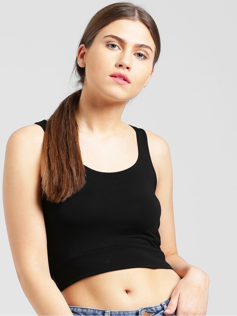 

Zink London Women Black Solid Cropped Tank Top