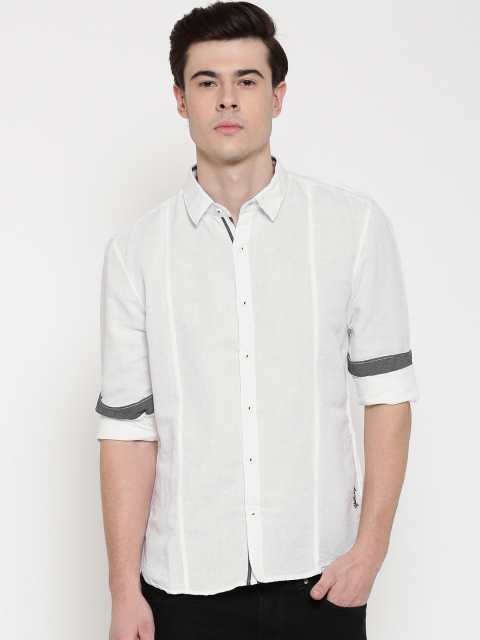 

Yellow Jeans Men White Liquid Fit Casual Shirt
