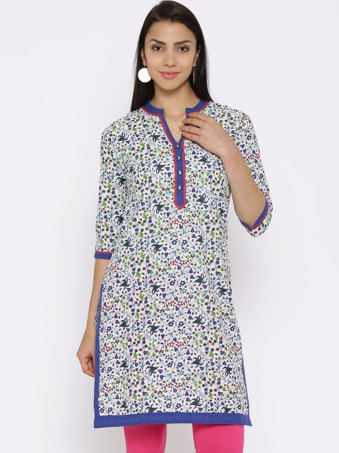 

Aurelia White & Blue Tropical Print Kurta
