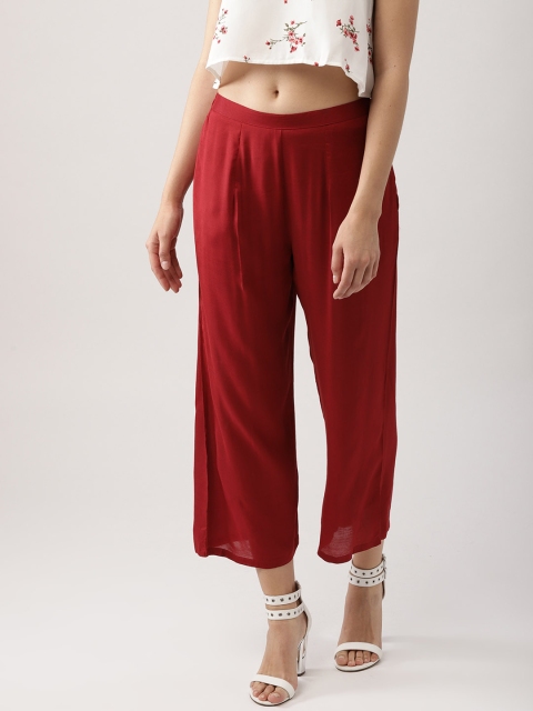 

Libas Women Red Wide Leg Solid Cropped Palazzos