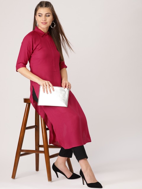 

Libas Women Magenta Woven Design Pathani Kurta