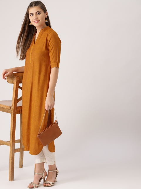 

Libas Women Mustard Brown Solid Straight Kurta