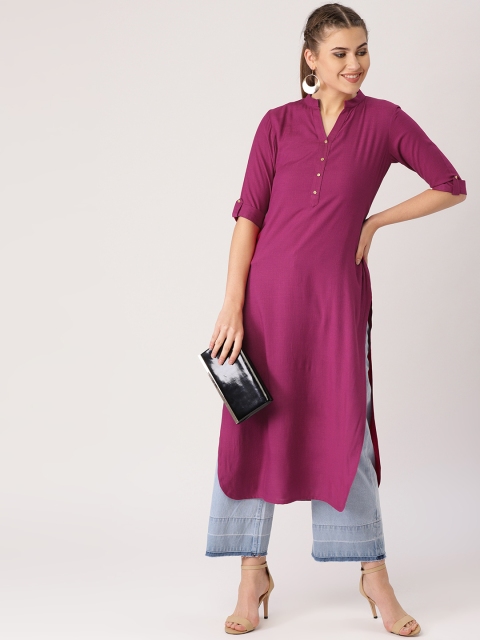 

Libas Women Magenta Solid Straight Kurta