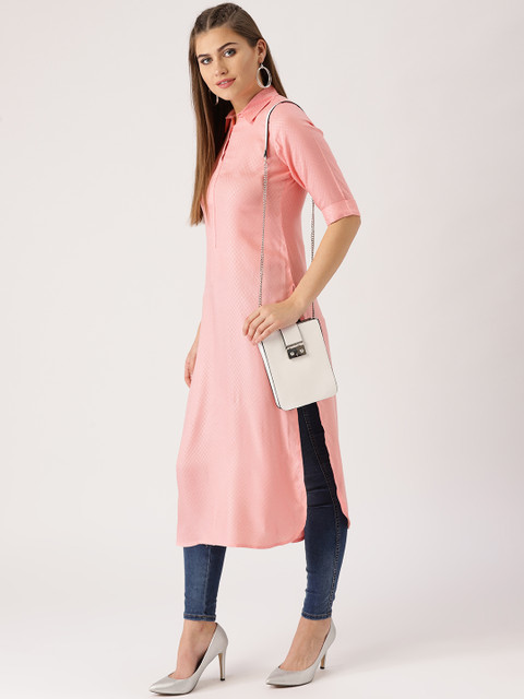 

Libas Women Pink Woven Design Pathani Kurta