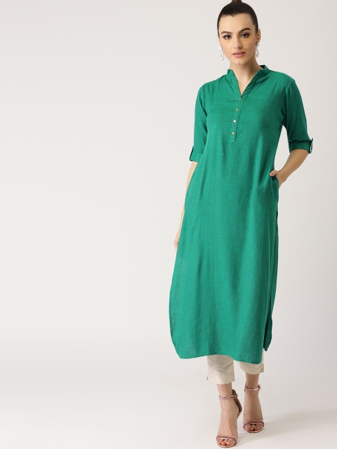 

Libas Women Green Solid Straight Kurta