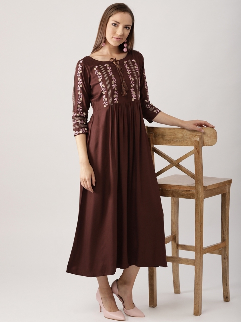 

Libas Women Coffee Brown Solid Maxi Dress