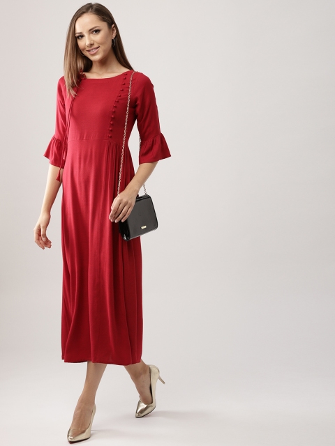 

Libas Women Red Solid Maxi Dress